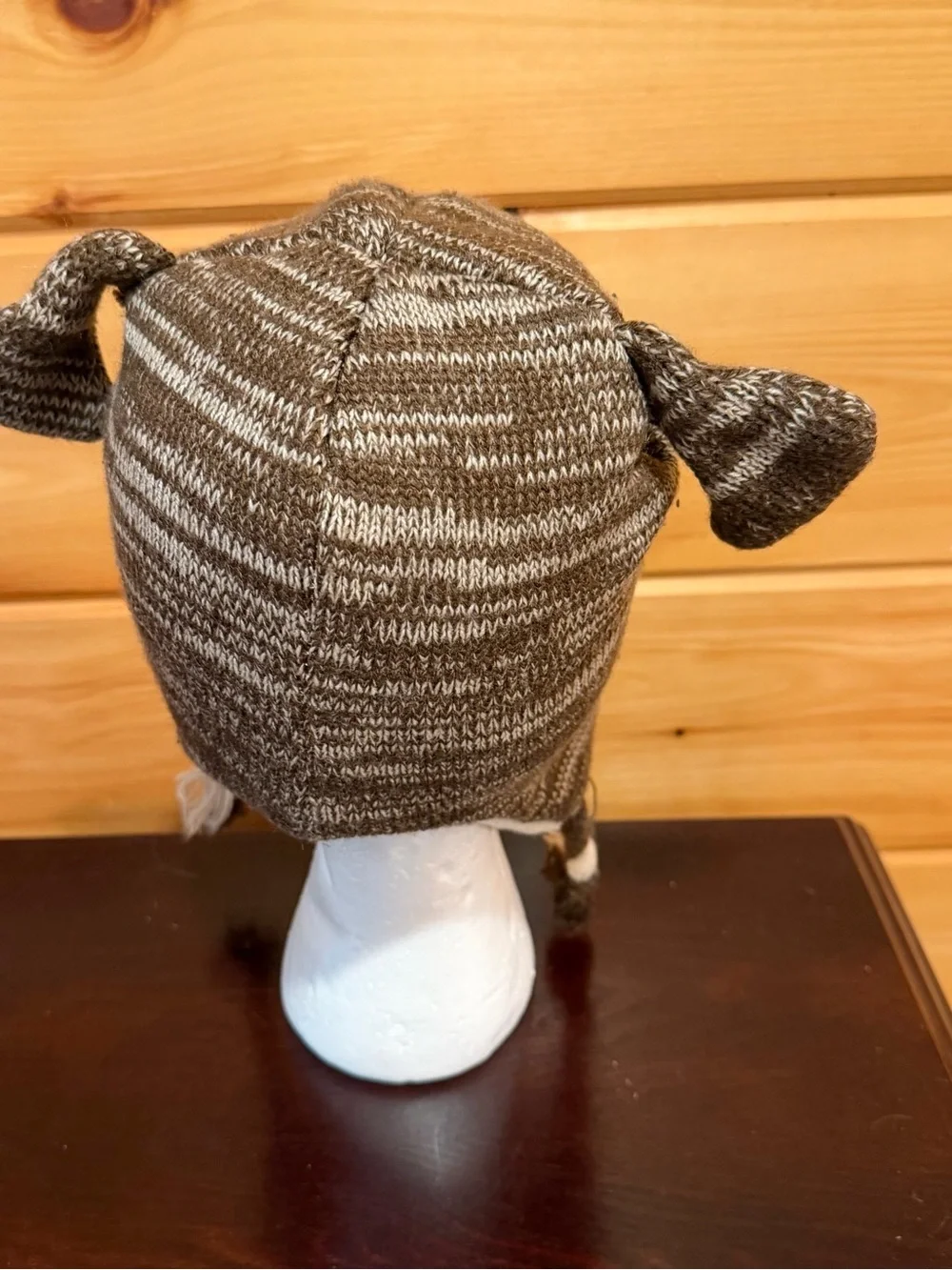 Toddler Brown Bear Knit Earflap Hat with Fleece Lining